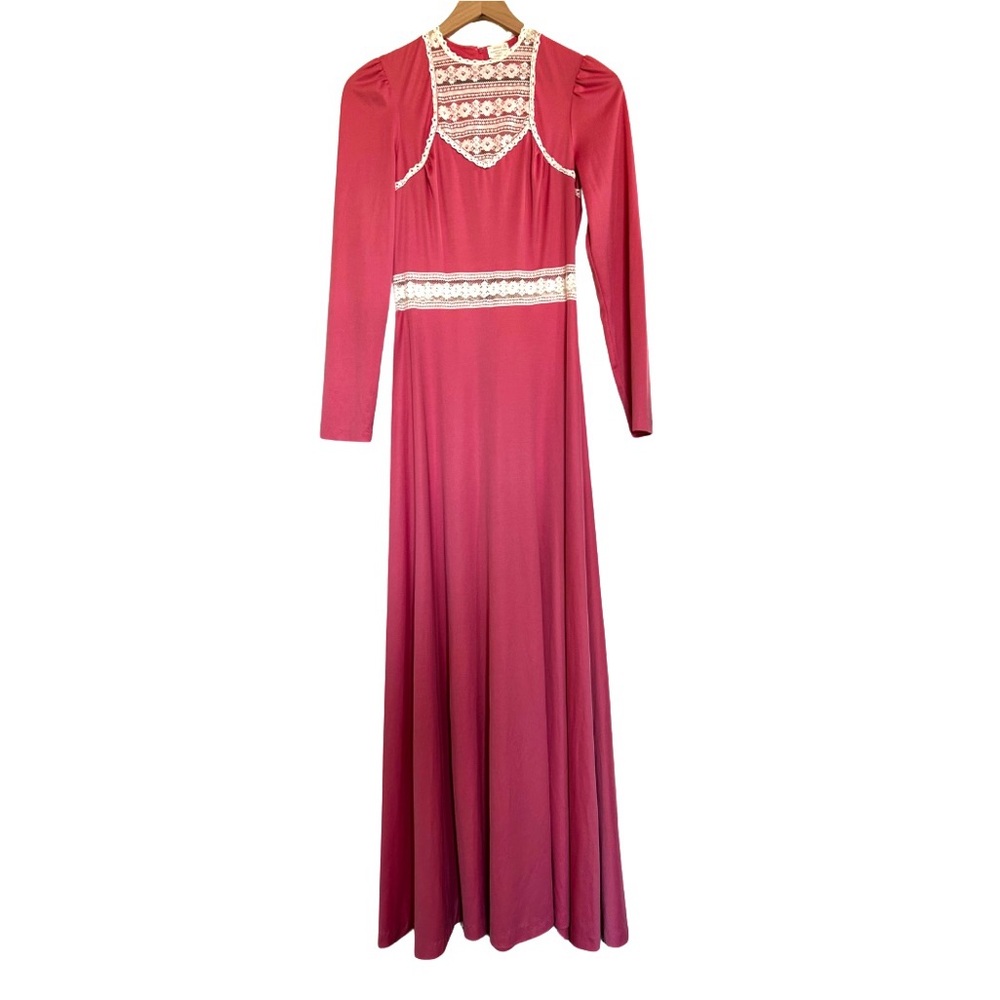 Vintage 1970s reddish peach Long Sleeve Scoop Neck long Gown, perfect 4 costume